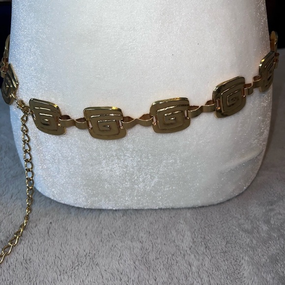 Vintage Goldtone Metal Square Tooled Charms Adjustable Chain Belt main image 5